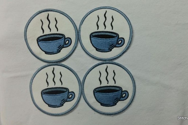 Embroidered COFFEE CUP COASTERS-set of 4