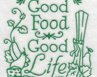 Good Food, Good Life white Cotton Kitchen Tea Towel