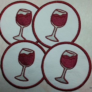 Embroidered WINE GLASS COASTERS-set of 4