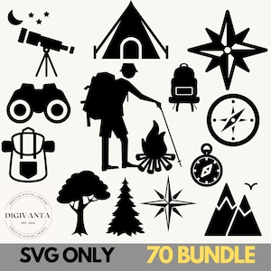 Camping SVG Bundle: Adventure Clipart, Campfire Cut Files (70 Files)