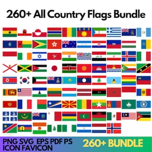 260+ Country Flags SVG PNG EPS Icon Favicon Bundle, Printable & Cut Files, International flags clipart, Web Icons, Bonus Small Flags Pack