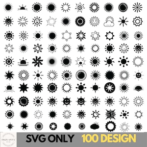 Pacote 100 Sun SVG | Ícones de sol, designs de verão, clipart de sol boho, gráficos desenhados à mão, download instantâneo