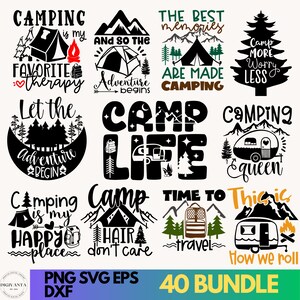 Lot camping SVG, Svg joyeux campeur, Svg extérieur, Svg vie de camp, Svg exploration : conceptions d&#39;aventure et de vie de camp (40 fichiers numériques)