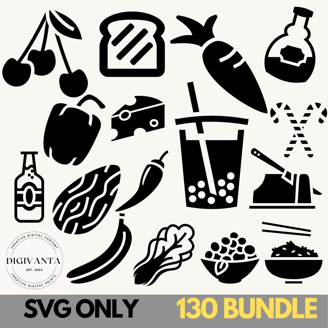 Food SVG Bundle, Kitchen Svg Cut Files, Fruit Svg, Vegetable Svg, Snack ...
