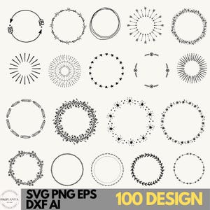 100 krans SVG-bundel, bloemenkrans SVG, lauwerkrans frame SVG, cirkelframe svg, bloemen svg, bruiloft krans svg, instant download
