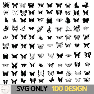 100 papillon Bundle SVG, Svg de papillons, Silhouette de papillon, Schmetterling svg, clipart papillon, fichiers coupés papillon, papillon cricut