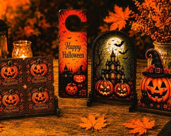 Halloween Wood Decoration Set, Pumpkin decor, Boo, Trick or treat, Personalized Custom Pumpkin & Ghost Decor | Spooky Fall Home Decor