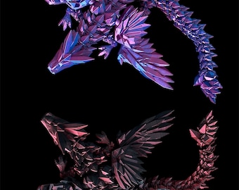 Articulated Winged Dragon, Fidget Toy, Desk Stress Toy, Dragon Decoration 3D Printed,  Rainbow colors available