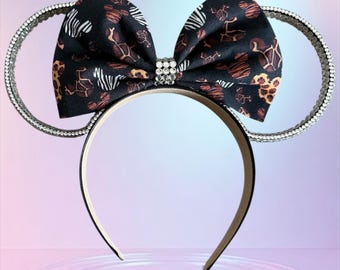 Rhinestone Mouse Ears, Animal Print  Bow, Custom Colors