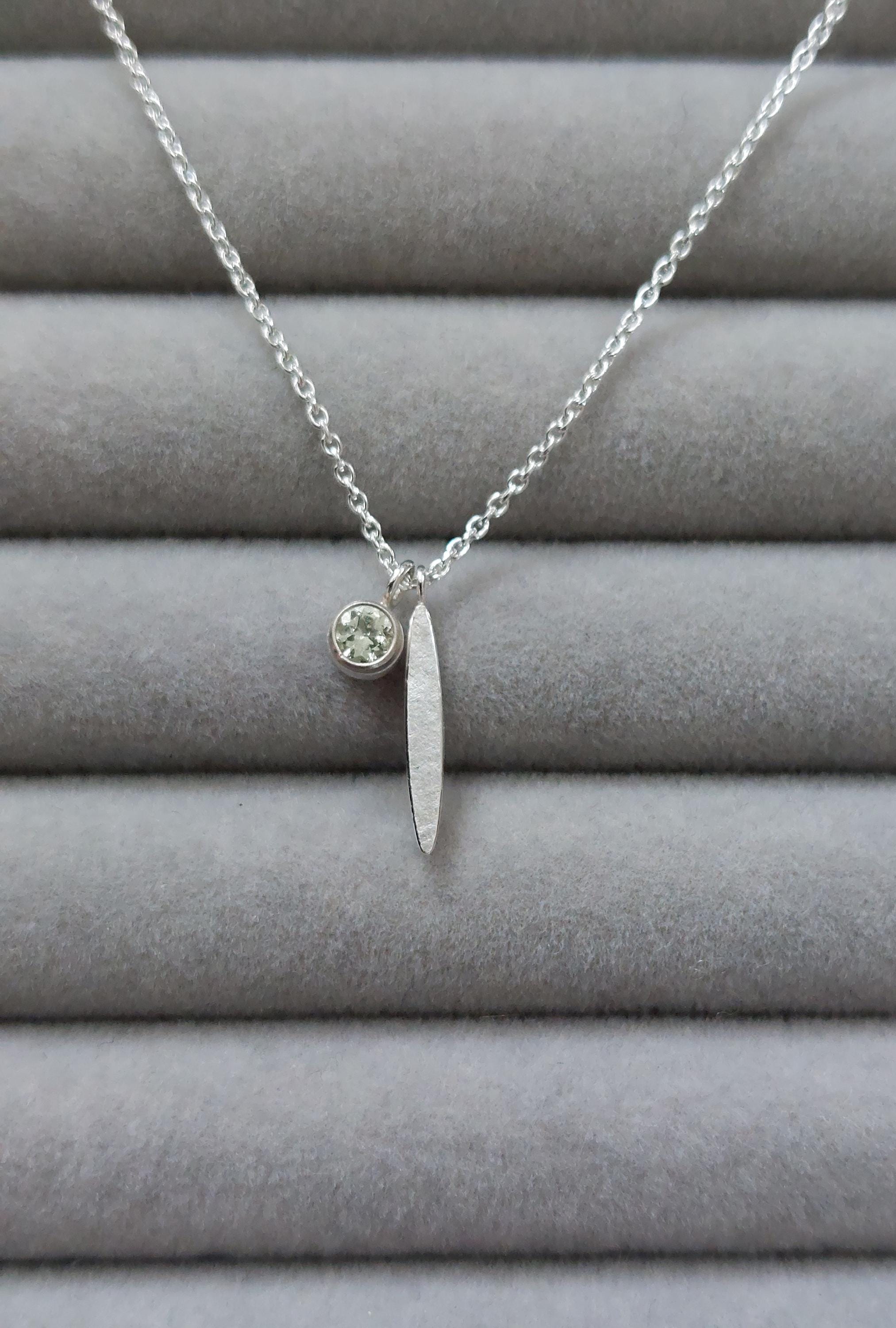 Olive Leaf Pendant with Sea Green Gemstone