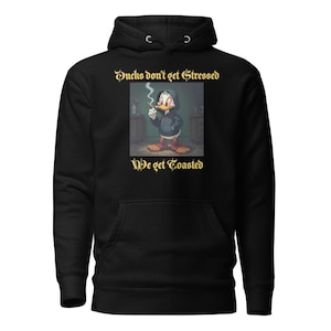 Donald Duck stoned hoodie/smoking Duck hoodie/AI custom Donald duck hoodie/Unique hoodie gift/friend present gift/birthday gift/stoner gift