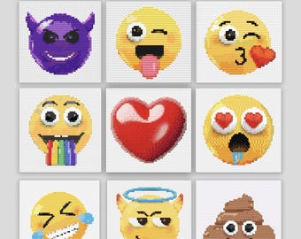 Ensemble de motifs de point de croix emoji : 9 motifs amusants (téléchargement PDF)