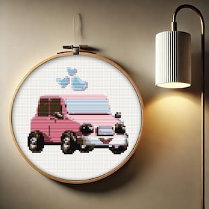 Pink car cross stitch pattern, cute car cross stitch, cross stitch, cross stitch pattern pdf, punto cruz, point de croix, kreuzstich