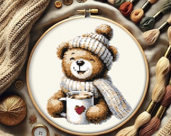 Ours en peluche avec motif café au point de croix (PDF)