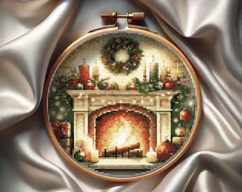 Cheminée de Noël au point de croix, décoration des Fêtes (Modèle PDF)