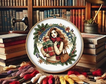 Modèle de point de croix de Noël pour fillettes, cadeaux des fêtes de fin d'année (Modèle PDF)