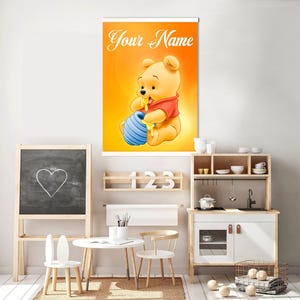 Art mural pour chambre d'enfant, décoration murale de chambre d'enfant, tapisserie surdimensionnée, décoration de chambre d'enfant, amis de Winnie l'ourson, toile suspendue, oeuvre d'art pour chambre d'enfant