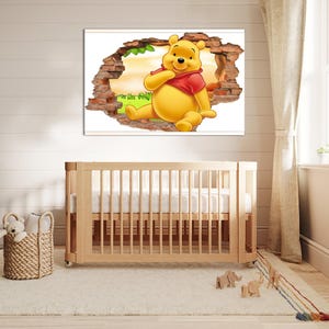 Art mural pour chambre d'enfant, décoration murale de chambre d'enfant, tapisserie surdimensionnée, décoration de chambre d'enfant, amis de Winnie l'ourson, toile suspendue, oeuvre d'art pour chambre d'enfant