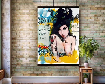 Amy Winehouse Wall Tapestry,Music Legend Portrait Art, Retro Soul Singer Wall Hanging,Colorful Abstract Music Decor, Jazz Icon Fabric Poster
