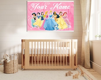 Cuadros de princesa personalizados para la habitación de niñas, decoración de princesa con nombre personalizado, arte de pared para la habitación infantil, decoración de guardería de princesa
