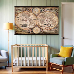 Mapa histórico del Viejo Mundo, tapiz de mapa del mundo, decoración de mapa BOHO antiguo de 1626, tapiz de mapa del mundo de estilo, impresión de bellas artes, mapa de pared grande del Viejo Mundo