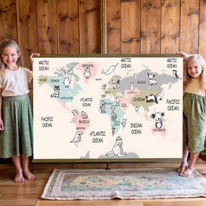 Wandteppich für Kinderzimmer, Kinderzimmerdeko, Kinderzimmerdekor, Kinderzimmerdeko, Wanddeko, Spielzimmer, Weltkarte Tiere