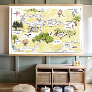 Winnie The Pooh Karte, Karte Wandteppich, 100 Morgen große Holzkarte, Winnie The Pooh Wanddekoration, Wandkunst Winnie The Pooh, Pooh