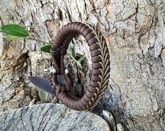 Handmade Brown Paracord Bracelet with Steel Shackle