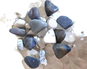 Peaceful Crystal Quartz Set. 3 Stones total. Clear Quartz White Howlite and Blue Calcite polished stones