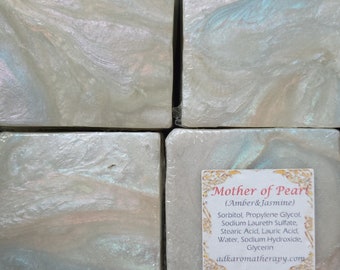 Mother of Pearl Crystal Gem Soap. Clary Sage, Jasmine, Ylang, Cedar Essential Oils.