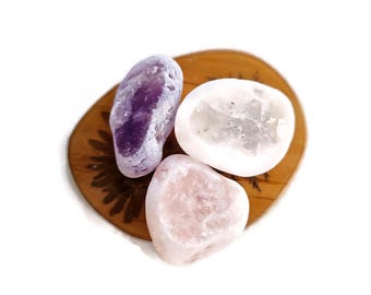 3 Seer Stone Crystal Set. Rose Quartz Amethyst and Clear Quartz.