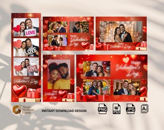 Valentinstag Photo Booth Vorlage, romantisches rotes Herz Photo Booth Rahmen, Sofort Download für Valentine Party, Hochzeit, Jubiläum
