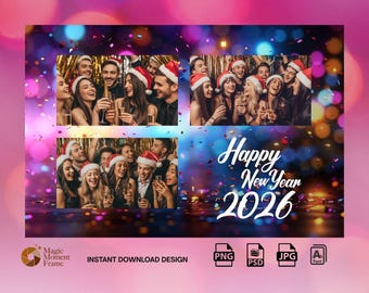 Guten Rutsch ins Neue Jahr Bilderrahmen 2026 | Bearbeitbare Fotostandvorlage, Party-Fotorahmen, sofortiger Download