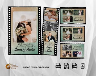 Hochzeit Photo Booth Rahmen Vorlage, Filmstreifen Hochzeitsrahmen, bearbeitbare PSD Png Jpg, Sofort Download 300 DPI, Brautdusche Requisite