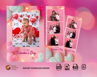 Valentine Photo Booth Rahmen Vorlage | Rosa Valentinstag Photobooth Overlay | 2x6 & 4x6 Digitaler Download