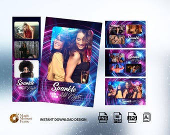 Disco Photo Booth Vorlage, Sparkle Disco Ball Party Rahmen für Geburtstag Hochzeit Bachelorette, 2x6 und 4x6 Layouts, bearbeitbare PSD & PNG Dateien