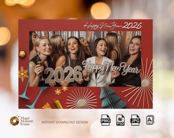 Neujahr Fotoautomat Vorlage 2026 | Bearbeitbarer Fotoautomatenrahmen, Party Photo Booth Design, Sofort Download