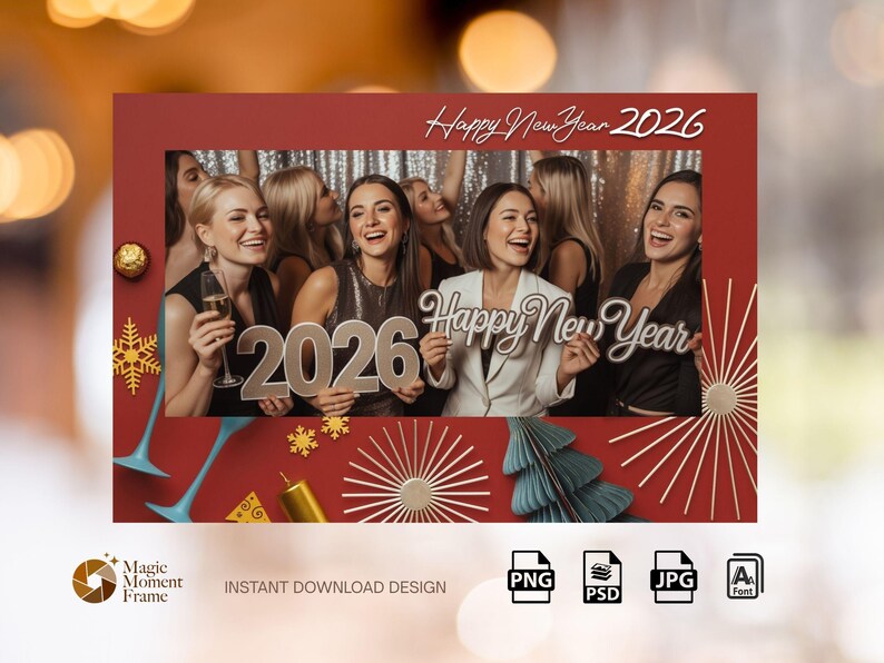New Year Photo Booth Template 2026 Editable Photo Booth Frame, Party