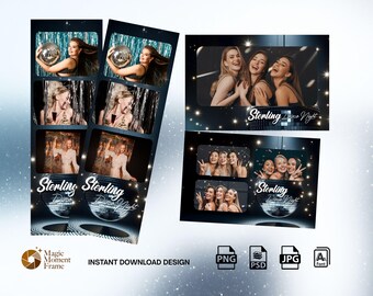 Disco Photo Booth Template PNG - 2x6 & 4x6 Layout Bundle, bearbeitbare PSD, 300 DPI Sofort-Download für die Disco Night Party