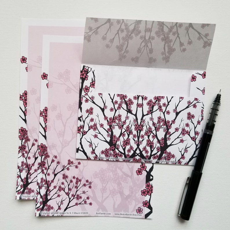 Printable Stationery Digital Download Cherry Tree Stationery and Envelope Set