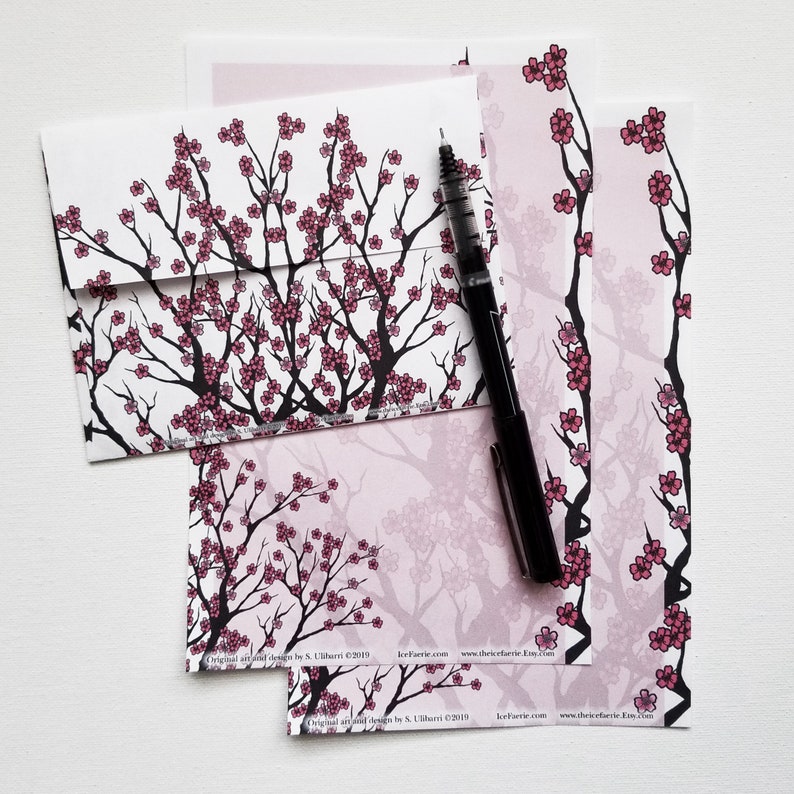 Printable Stationery Digital Download Cherry Tree Stationery and Envelope Set