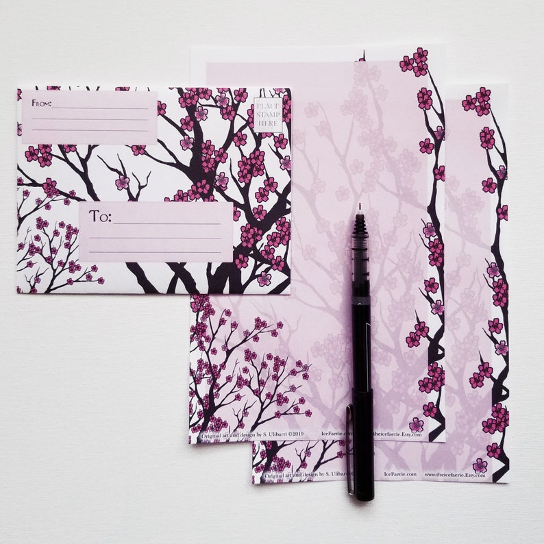 Printable Stationery Digital Download Cherry Tree Stationery and Envelope Set