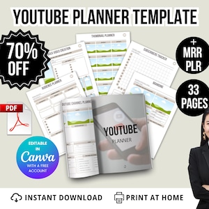 PLR MRR YouTube Planner Template for Social Media Content Creators | All Done-for-You Planner Pages | Canva Editable | Instant Download PDF