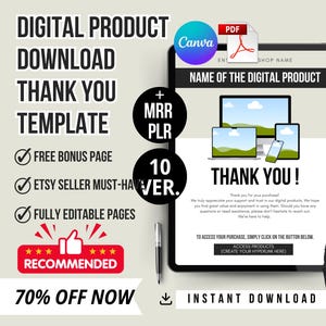 10x PLR MRR Digital Product Download Mockups | Editable Canva Templates | Etsy Seller Done For You Thank You Pages | Instant Download PDF