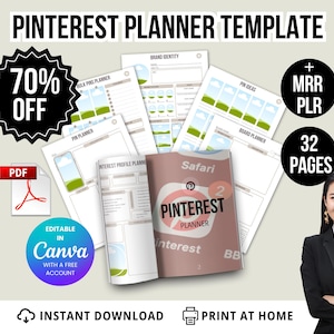 PLR MRR Pinterest Planner Template for Digital Product Sellers | Done-for-You Social Media Planner Pages | Canva Editable | Instant Download