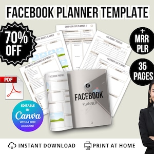 PLR MRR Facebook Planner Template for Digital Product Sellers | Done-for-You Social Media Planner Pages | Canva Editable | Instant Download