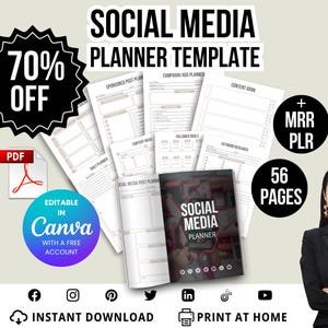 PLR MRR Social Media Planner Template for Digital Product Etsy Sellers | Done-for-You Planner Pages | Canva Editable | Instant Download PDF