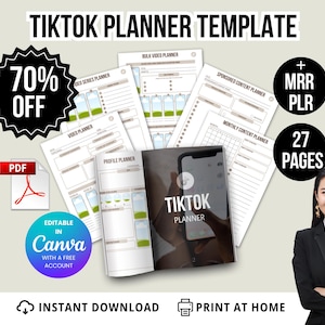PLR MRR TikTok Planner Template For Digital Product Sellers | Done-for-You Social Media Planner Pages | Canva Editable Instant Download PDF