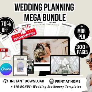 PLR MRR Wedding Planning Mega Bundle | Editable Canva Templates | Wedding Planner HenDo StagDo Honeymoon Itinerary Wedding Cards Invitations