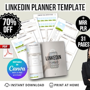 PLR MRR LinkedIn Planner Template for Business Owners Coaches | Done-for-You Social Media Planner Pages | Canva Editable | Instant Download